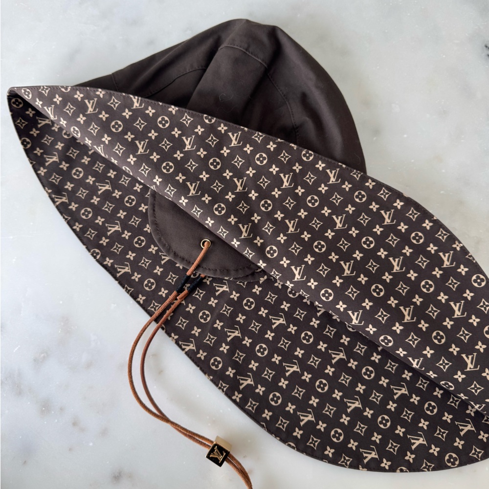 Louis Vuitton Dark Brown Sun Hat with Gold Accent Monogram